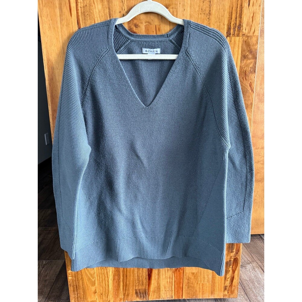 Athleta Hanover V-Neck Merino Wool Blend Sweater Sz. Large Metropolis Grey